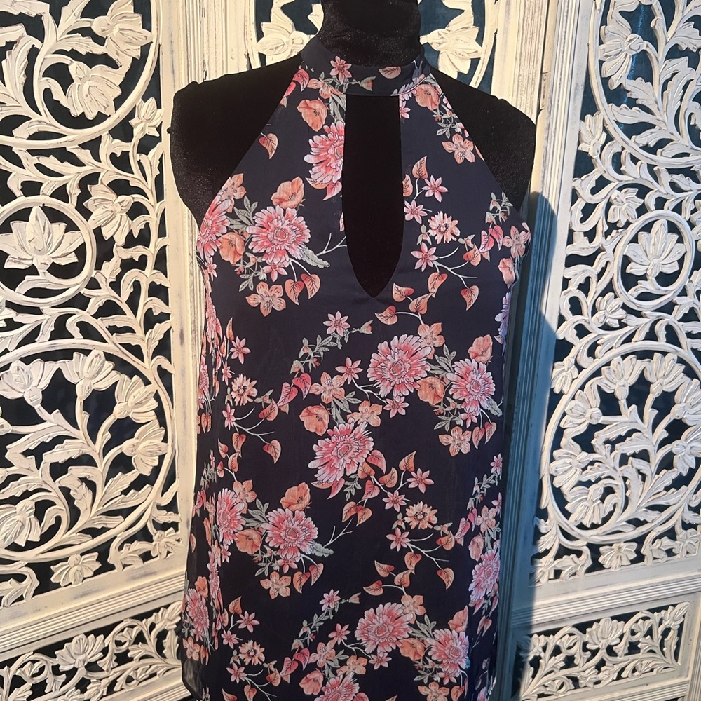 Floral Halter Neck Top - Black and Pink